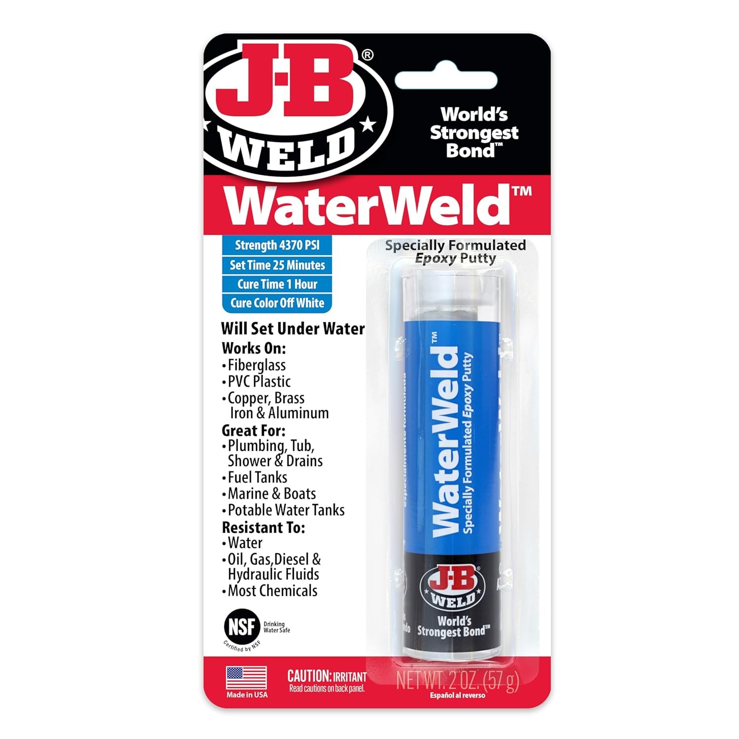 J-B Weld 8277 WaterWeld Epoxy Putty Stick - 2 oz., Off White 2