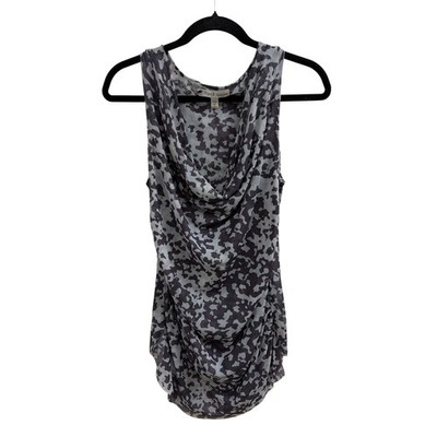 Piper & Sparrow Grey Black Mesh Cowl Neck Ruched Sleeveless Top Petite Medium PM