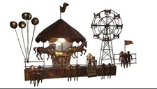 Vintage Large Copper Wall Art Sculpture Carnival Circus Carousel Feris Wheel 3d