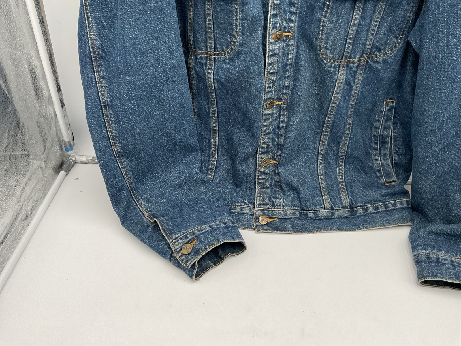 Lee Outerware Lined Denim Work Jacket Leather Col… - image 7