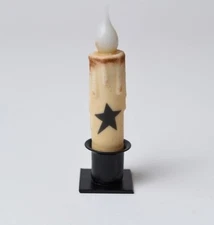 Country Primitive Black Star Battery Operated Timer Taper Candle 4.5"