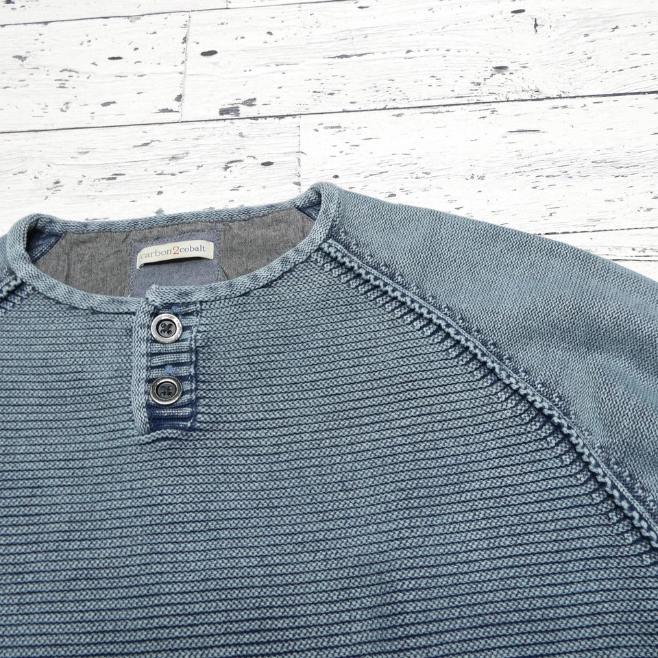 Suéter Raglán Tejido Henley Algodón Azul Mediano Carbon2cobalt para Hombres Foto 2 de 4