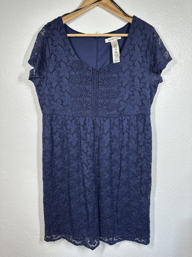 Laundry By Design Dress Womens 14 Navy Blue Lace Short Sleeve Lined Floral - Picture 7 of 7