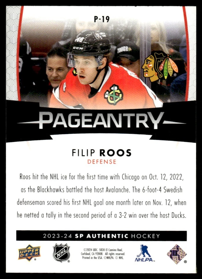 2023-24 SP Authentic Pageantry Filip Roos Chicago Blackhawks #P-19 - Image 2 of 2