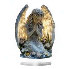 Betende Engelsstatue mit Licht detailreiches Design LED Engel Tischdeko f&uuml;r