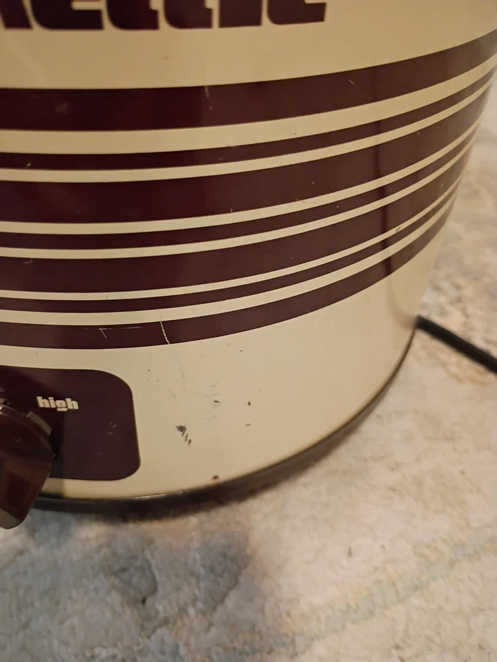 Vintage Brown Tan Stripe Crockery Kettle/ Slow Cooker Glass Lid Tested Crock Pot - Image 4 of 4