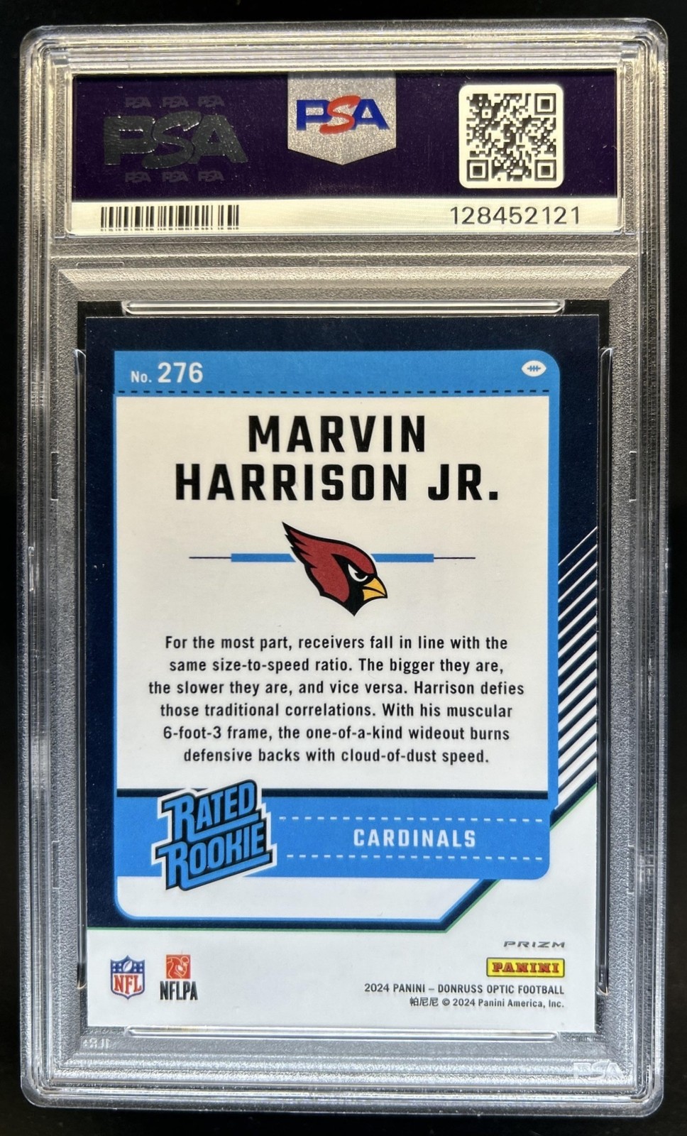 2024 Panini Donruss Optic Marvin Harrison Jr. Holo Rated Rookie #276 PSA 9 view 2