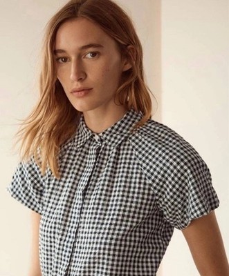 Toast Gingham Karohemd UK 8 - schwarz weiß Baumwolle Seersucker