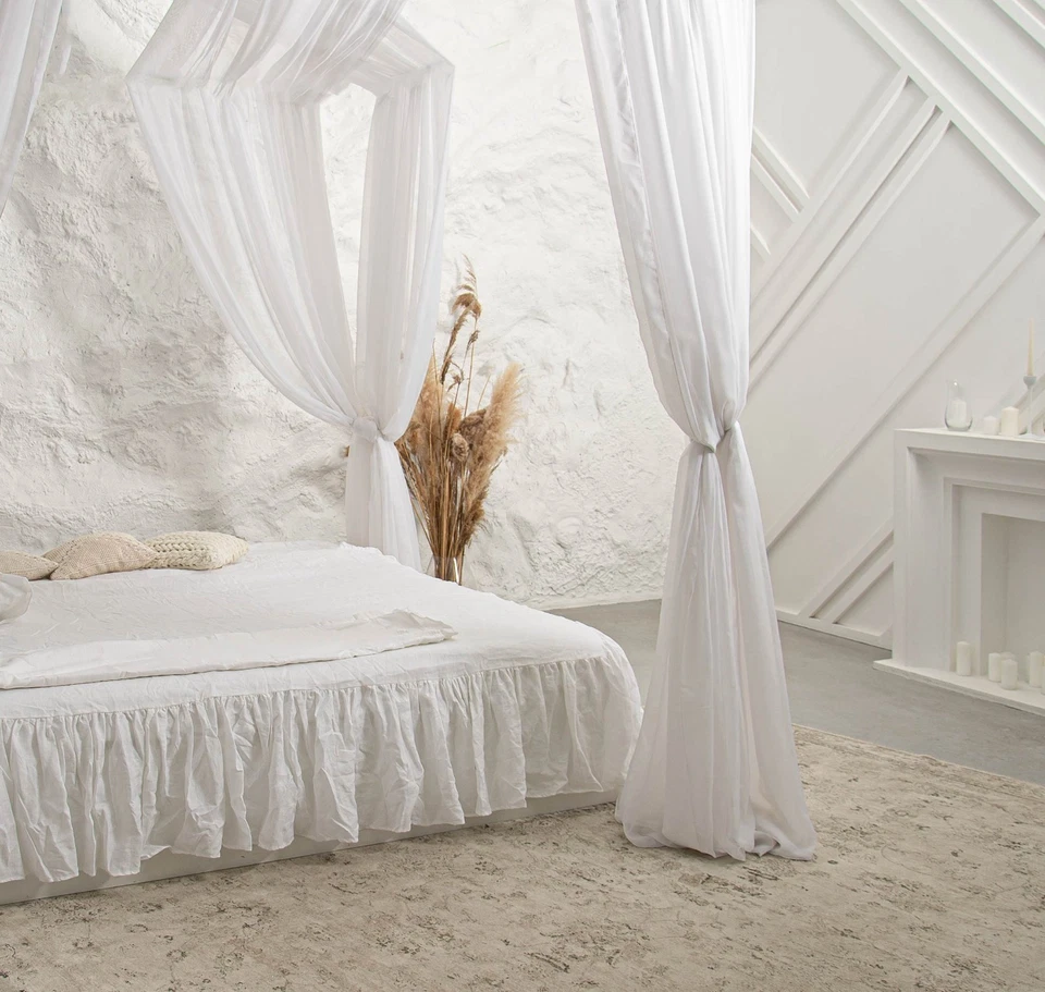 Falda de cama de lino con volantes antipolvo Falda de cama Colchón Falda Caja Cubierta de resorte Colcha Foto 4 de 4