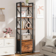 Bookshelf, 5 Tier Bookcase with Drawer, Modern Tall Bookshelves Storage Organize
