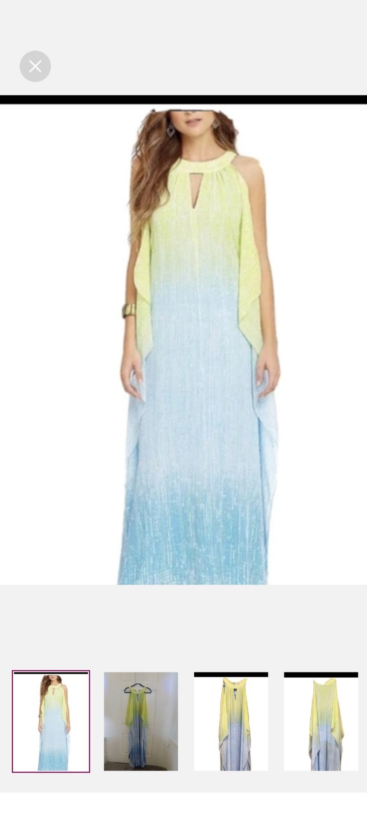 belle Bartley mischka maxi dress Blue Yellow White Maxi Caftan Chiffon Size 6