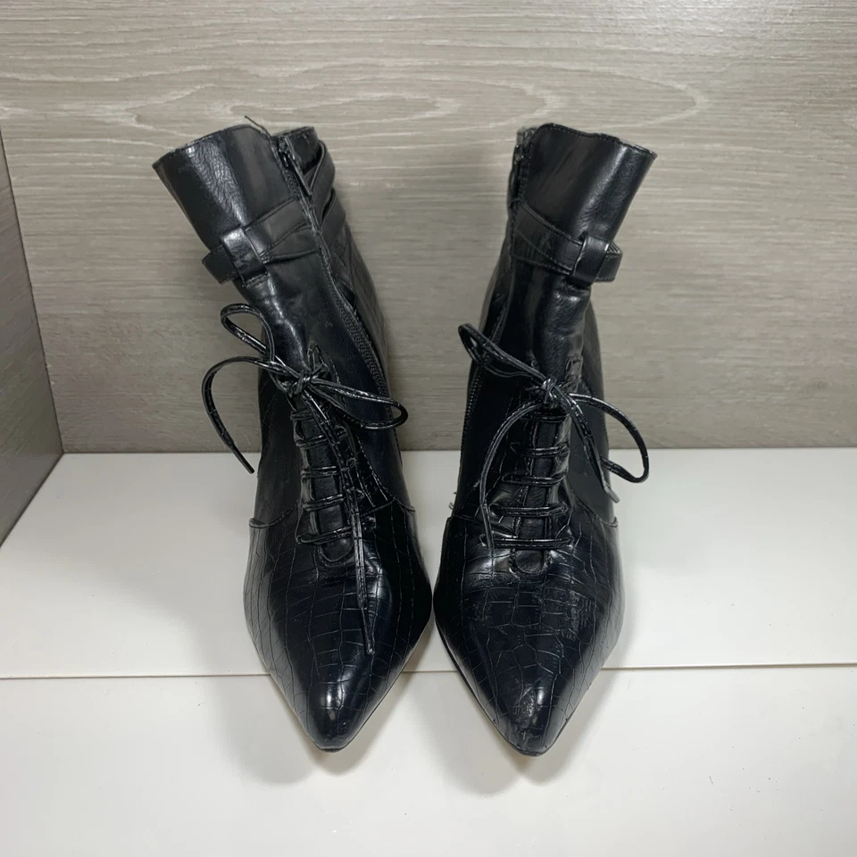 Botín Altuzarra imitación cuero con cordones cremallera tacones de aguja talla 9,5 negro Foto 2 de 4