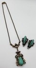 Vtg Antique Brass Victorian Revival Ornate Statement Necklace Earrings Set — photo 3