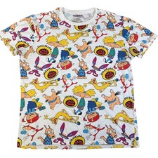 Nickelodeon Shirt Mens Large White 90s Cartoon All Over Print AOP Rugrats Rocko
