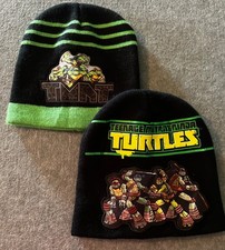 Vtg Teenage Mutant Ninja Turtles Boys Beanie Hats Lot of 2 Kids TMNT Green Black
