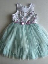 Jona Michelle girls' aqua butterfly tutu dress with 6 decorative bows, size 6