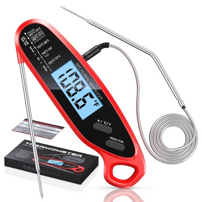 Instant Read Meat Thermometer Digital for Cooking with Dual Probes, Big Backl...