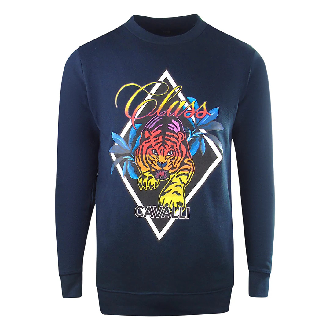 Cavalli Class Diamond Tiger Design Navy Blue Sweatshirt 23190₽