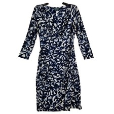 Lauren Ralph Lauren Navy White Abstract Ruched Faux Wrap Sheath Dress Size 6