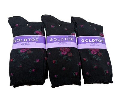 LOT 3 Gold Toe Slightly Imperfect Floral Socks 9 Pairs Black Rose Women