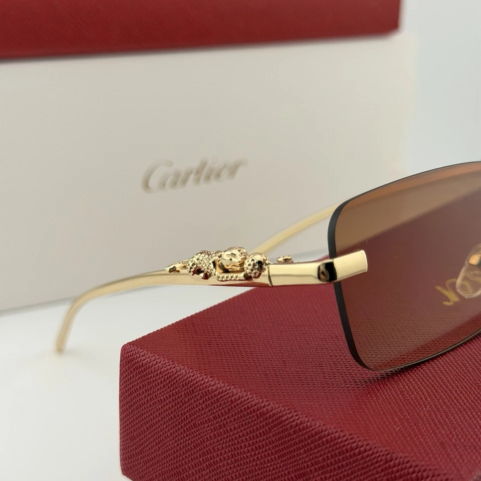 Auténticas gafas de sol Cartier Panthere con montura dorada blanca lentes marrones Foto 2 de 4