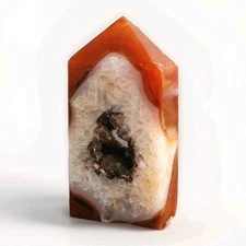Polished Crystal Druzy Red Carnelian Agate 4-sided Tower Pillar - USA