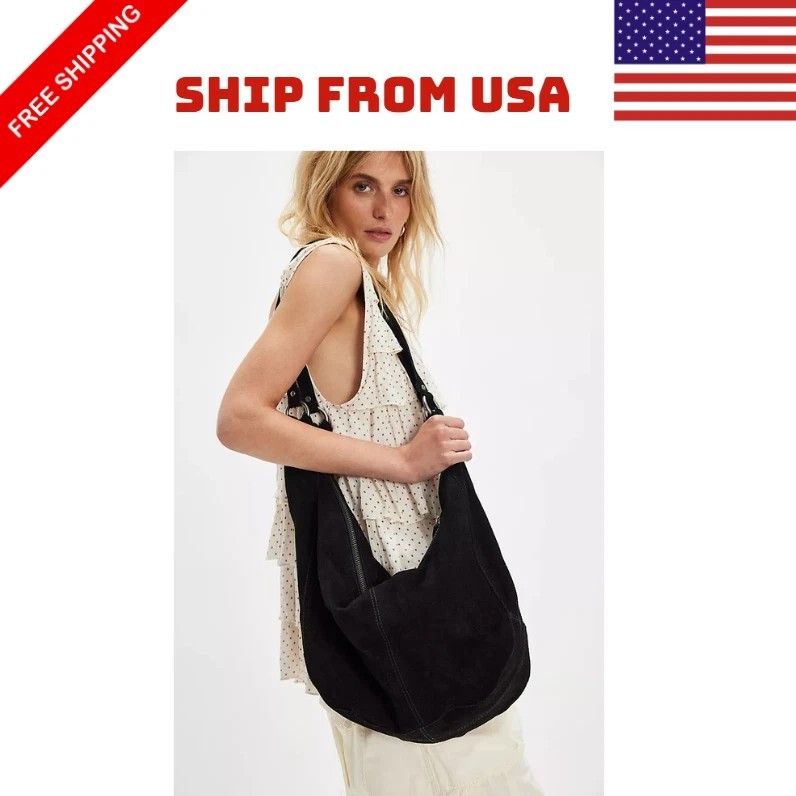 Free People Women’s Roma Suede Large Shoulder Tote Bag Magenta Black NEW