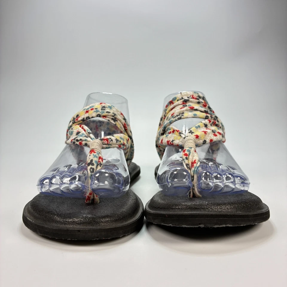Sandalias sin cordones Sanuk Yoga Sling 2 blancas negras con estampado floral zapatos para mujer talla 7 Foto 2 de 4