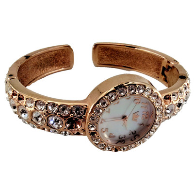 Gold Tone Rhinestone Cuff Bracelet Watch Quartz   Working   missing some stones
