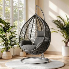 Hanging Swing Rattan Egg Chair Garden Hammock with Cushion Outdoor/ Indoor