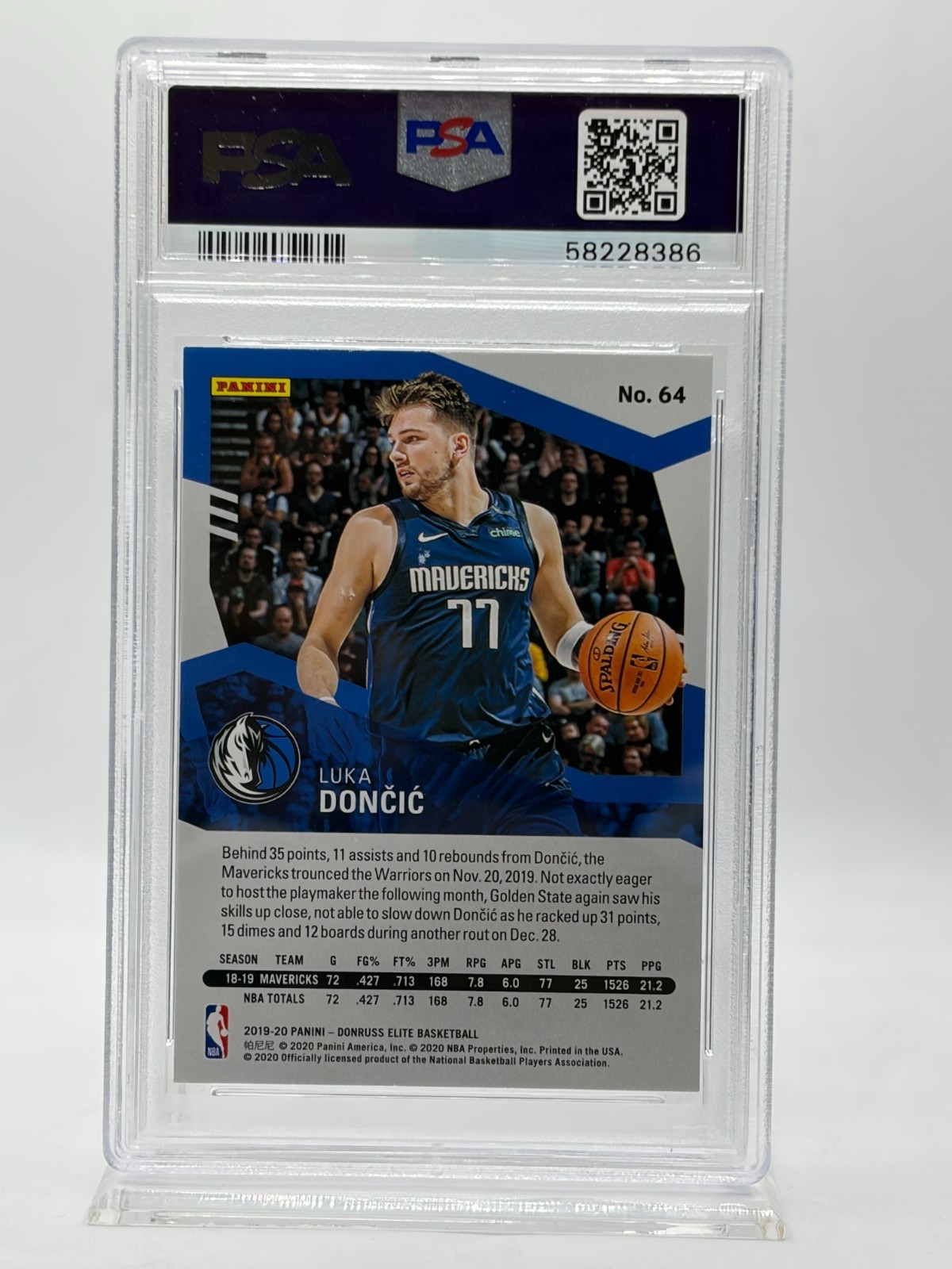 2019 Panini Donruss Elite #64 LUKA DONCIC (PSA GEM MT 10) view 3