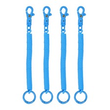 Retractable Coil Keychain W Plastic Double Lobster Clasp, 7", Lake Blue 4Pcs