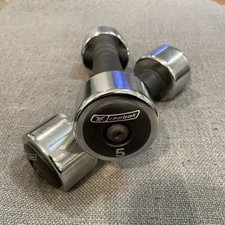 Vintage Set of 2 Reebok 5 lb Dumbbells Pair 10 lb Total Chrome Rubber-Grip