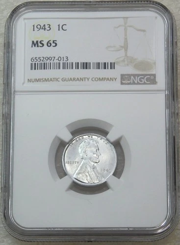 1943 P Lincoln Steel Cent NGC MS65 Bright Luster in Brand New Holder #J216Z