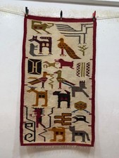 Hermosa alfombra Kilim tapiz tejido a mano de lana peruana de colección ilustrada