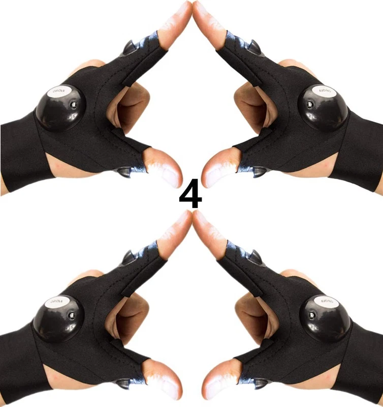 LED flashlight gloves fingerless outdoor pair