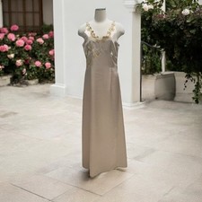 Gina Bacconi Champagne Satin Gown Beaded Floral Maxi Dress Elegant Formal 10