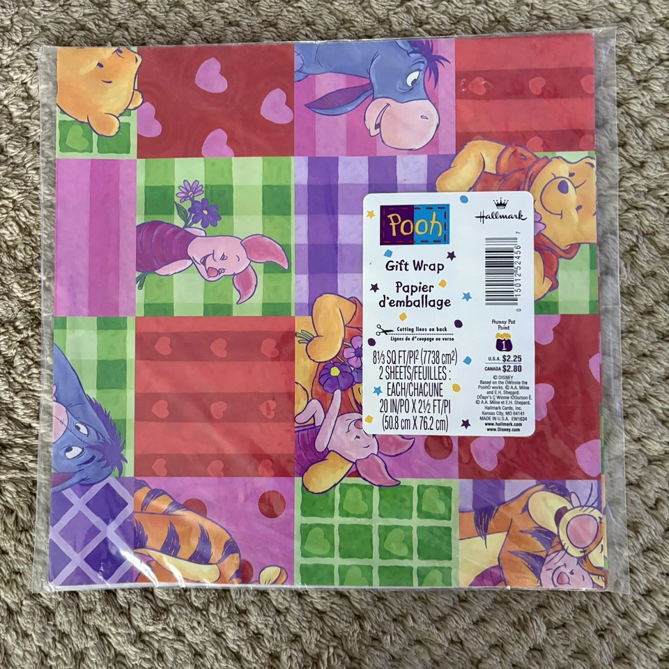 Vintage Winnie The Pooh Wrapping Paper Gift 2 Sheets Disney Piglet Tigger Eeyore - Image 2 of 4