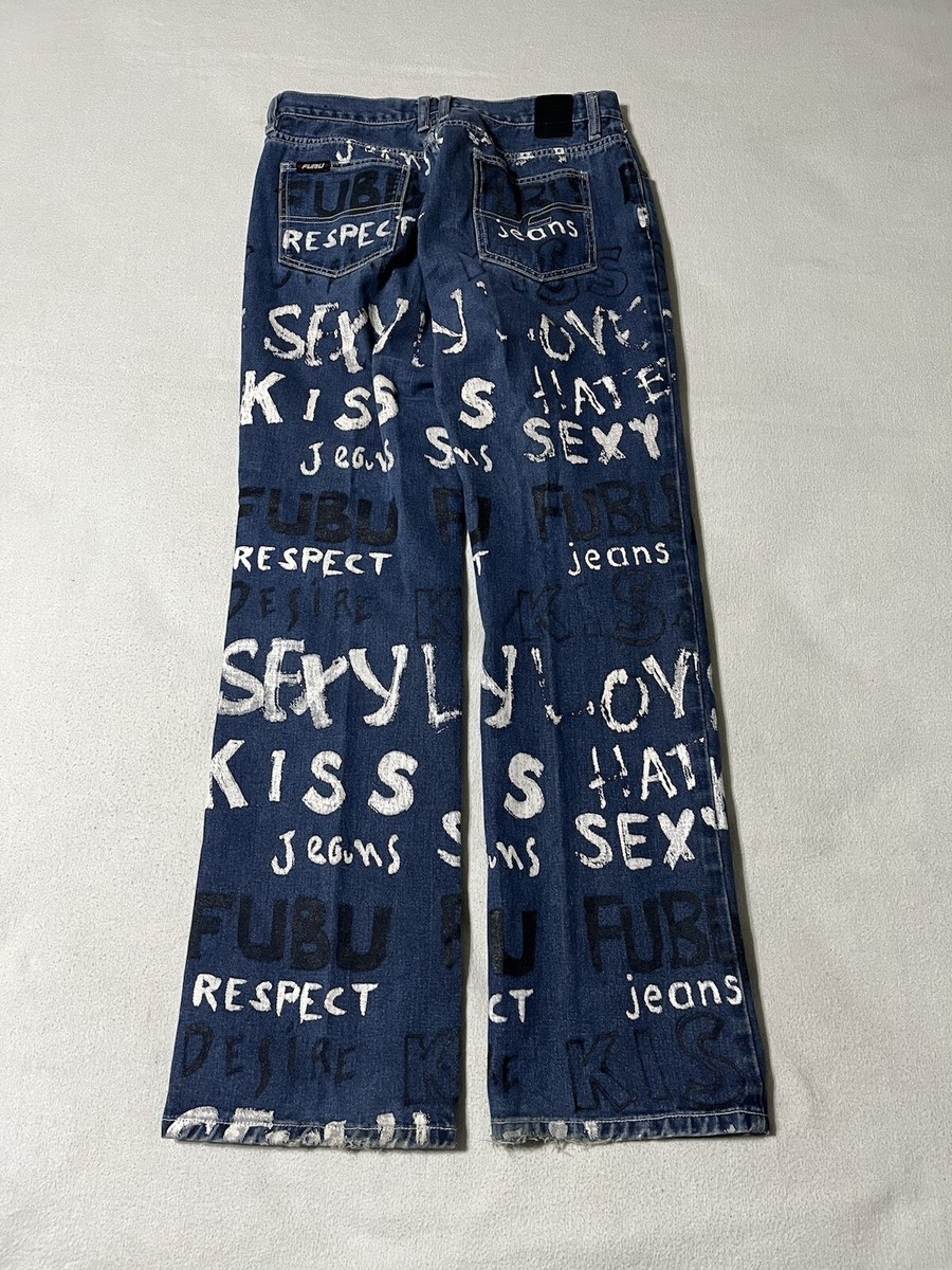 Fubu Graffiti Jeans RESPECT LOVE HATE SEXY KISS Size W11/12 Inseam