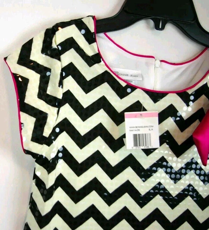 Bonnie Jean черный слоновой кости шеврон коротким рукавом трапециевидный платье девочки/детский размер 10 - Изображение 3 из 4