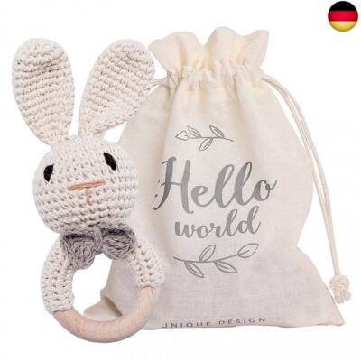 Youuys Babyrassel Gehäkelte Holz Häkeln Tiere Greifling Baby Holz Rassel Baby m