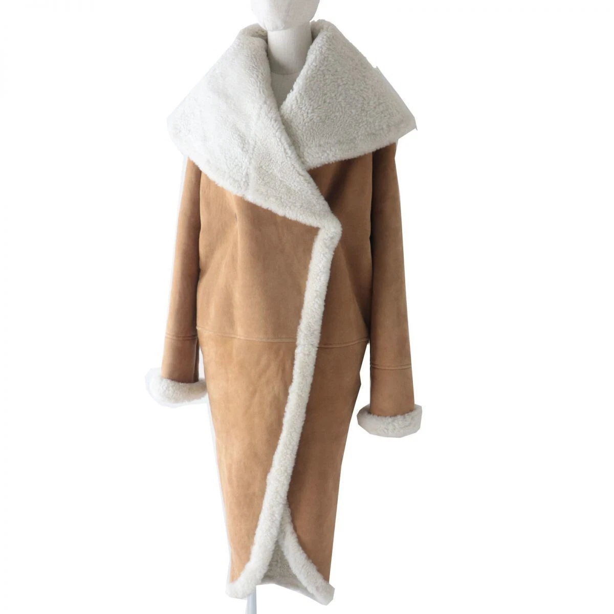 Cappotto LOEWE pelle di agnello super lungo shearling con logo bottoni cammello taglia 32 donna