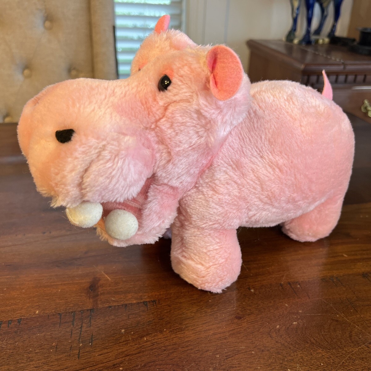 Vintage 1978 Dakin Pink Hippo Herbie 13” Plush! Hippopotamus CUTE