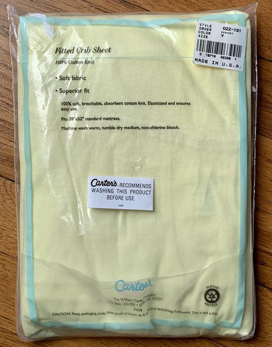 Lenzuolo Culla Vintage Carter's Fitted Giallo 100% Cotone Maglia 28”x 52” Nuovo NOS - Foto 2 di 2