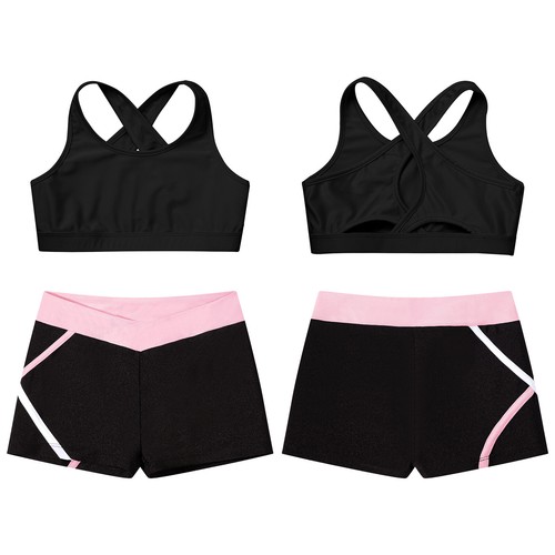 Kinder Mädchen 2 Stück Tanz Crop Tops mit Booty Shorts Set Gymnastik Tanzkleidung - Bild 46 von 77