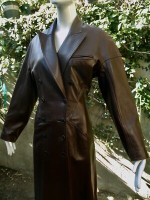 AZZEDINE ALAIA VINTAGE 1990 Lambskin Leather LONG JACKET COAT FR38