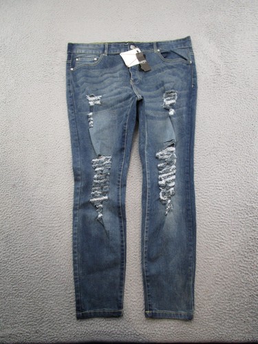 Boohoo Man Distressed Ripped Skinny Blue Stretch Denim Jeans Mens Size 40x30 NEW