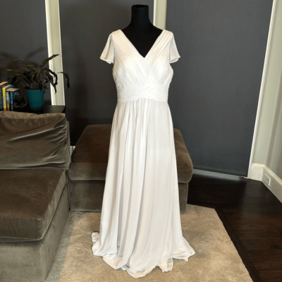 Women's White Full Length Chiffon Dress Flutter Sleeves Corset Back Size 14  | eBay
