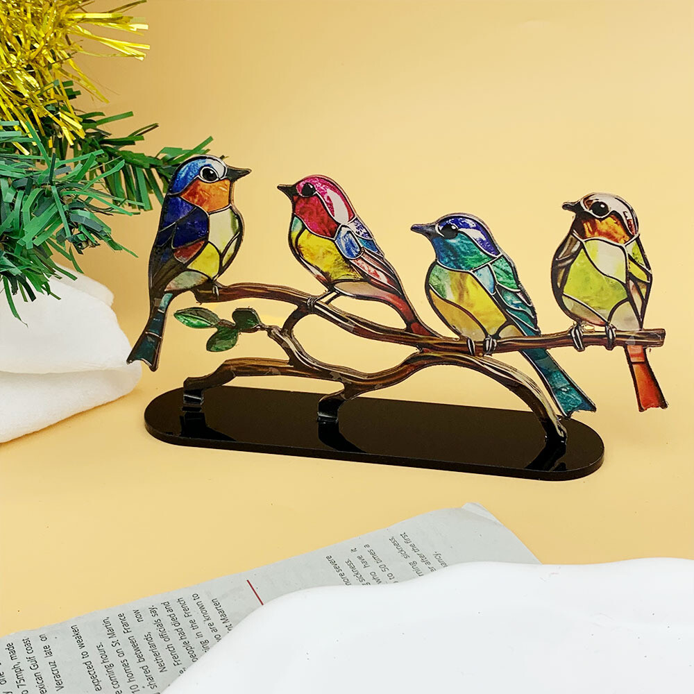 Bird Desk Ornament Colorful Birds Figurine Home Office Tabletop Bird