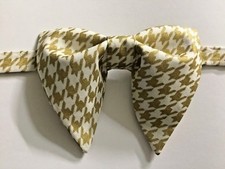 Handmade Gold/White Houndstooth Bow tie Vintage style 70s Wedding Prom Gift